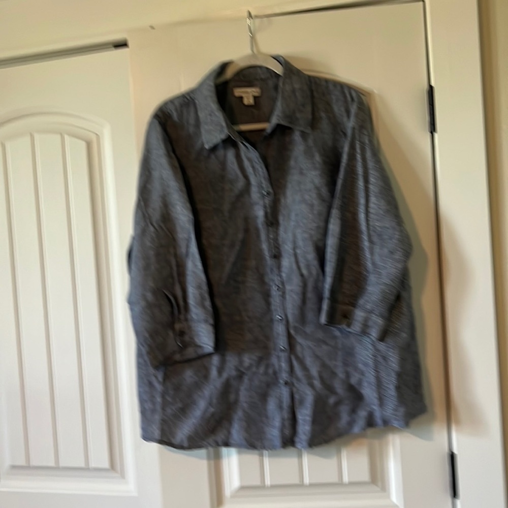 Coldwater Creek blue Denim Linen shirt, 3/4 sleeve. Size 2XL.